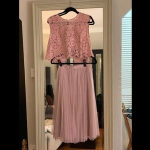 Jenny Yoo Louise blush tulle midi skirt w lace top